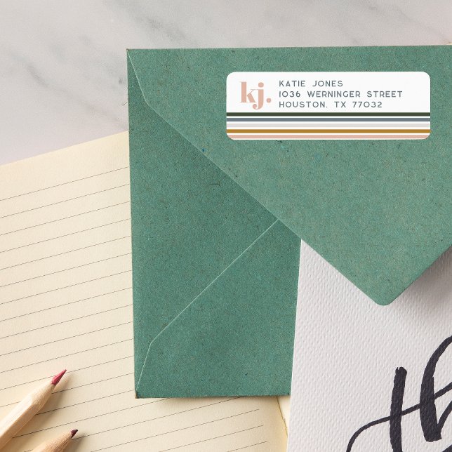 Étiquette Monogramme à rayures rétro chic (Créateur téléchargé)