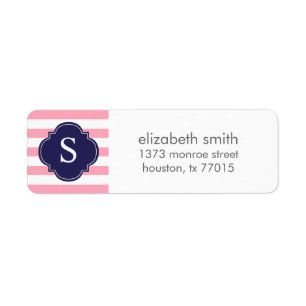 Étiquette Monogramme à rayures roses et bleues
