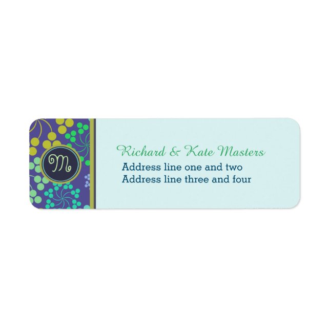 Étiquette Monogramme Abstrait Funky Blue Floral (Devant)