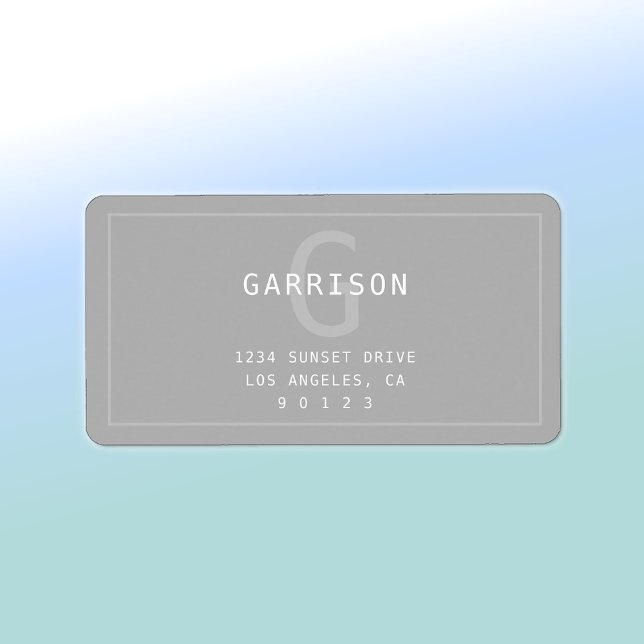 Étiquette Monogramme & Adresse Moderne Simple | Gris Clair (Créateur téléchargé)