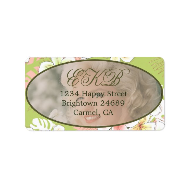 Étiquette Monogramme Anniversaire Photo Tropical (Devant)