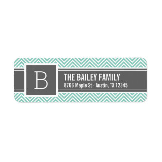 Étiquette Monogramme Aqua et Grey Chevron