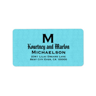 Étiquette Monogramme Aqua et Mariage noir Personnalisé V24