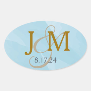 Étiquette Monogramme Aquarelle Bleu Aqua