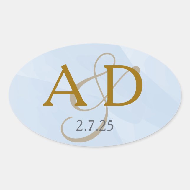 Étiquette Monogramme Aquarelle Bleu Poudre (Devant)