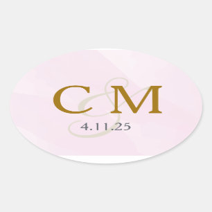 Étiquette Monogramme Aquarelle Rose