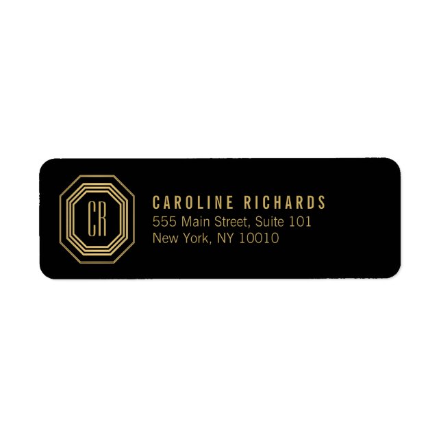 Étiquette Monogramme Art Déco vintage or/noir (Devant)