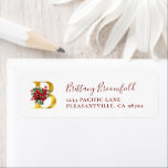 Étiquette Monogramme B Christmas Red Gold Adresse de retour<br><div class="desc">Ce design festif de vacances comprend la lettre initiale monogramme "B" en police serif en faux feuille d'or, décorée d'un dessin rouge et vert d'un poinsettia. Personnalisez-le avec votre nom dans un élégant script d'écriture manuscrite rouge bordeaux et votre adresse dans la police serif. Idéal pour vos besoins d'envoi de...</div>