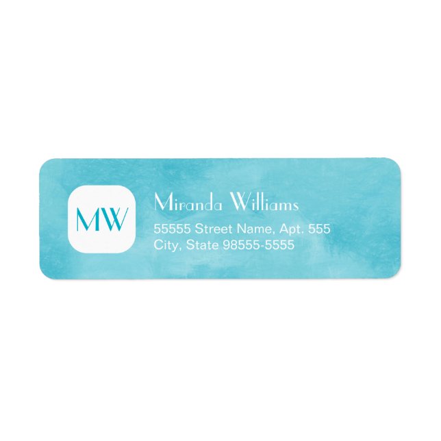 Étiquette Monogramme bleu Aqua simple et chic avec nom (Devant)