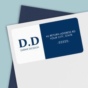 Étiquette Monogramme bleu marine et blanc Adresse de retour