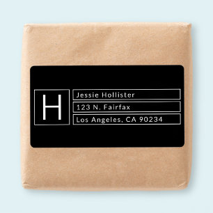 Étiquette Monogramme Boîte Moderne Noir & Blanc Adresse de R