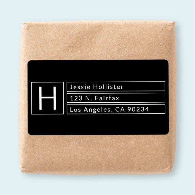 Étiquette Monogramme boîte moderne noir & blanc Adresse de r (Créateur téléchargé)