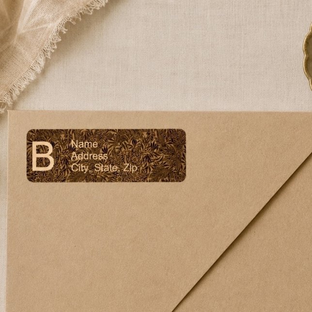 Étiquette Monogramme Botanique Marron Vintage (Créateur téléchargé)