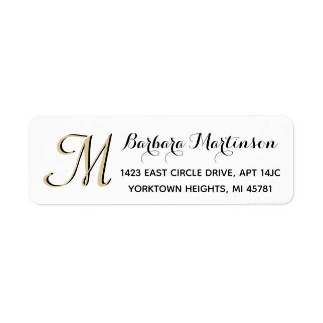 Étiquette Monogramme classique noir blanc or personnalisé (Devant)