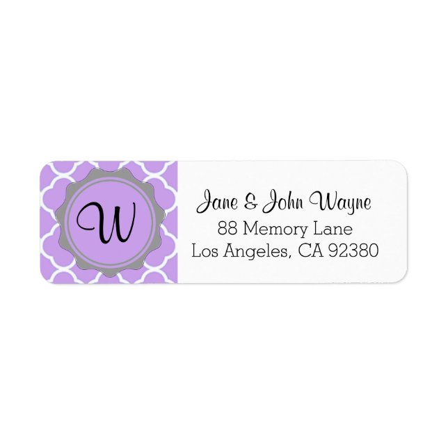 Étiquette Monogramme contemporain violet gris blan (Devant)