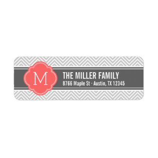 Étiquette Monogramme corail et gris Chevron