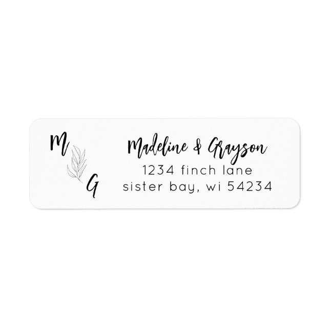 Étiquette Monogramme d'adresse de retour de script botanique (Devant)