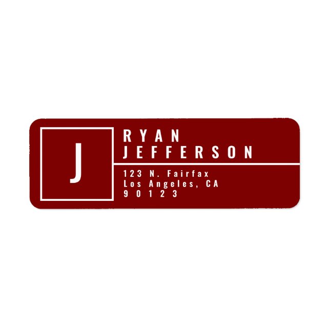 Étiquette Monogramme d'adresse de retour Rouge Marron Modern (Devant)