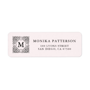 Étiquette Monogramme de cadre ornemental élégant noir et ros