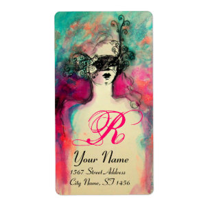 Étiquette MONOGRAMME DE CHARME, vert rose noir bleu