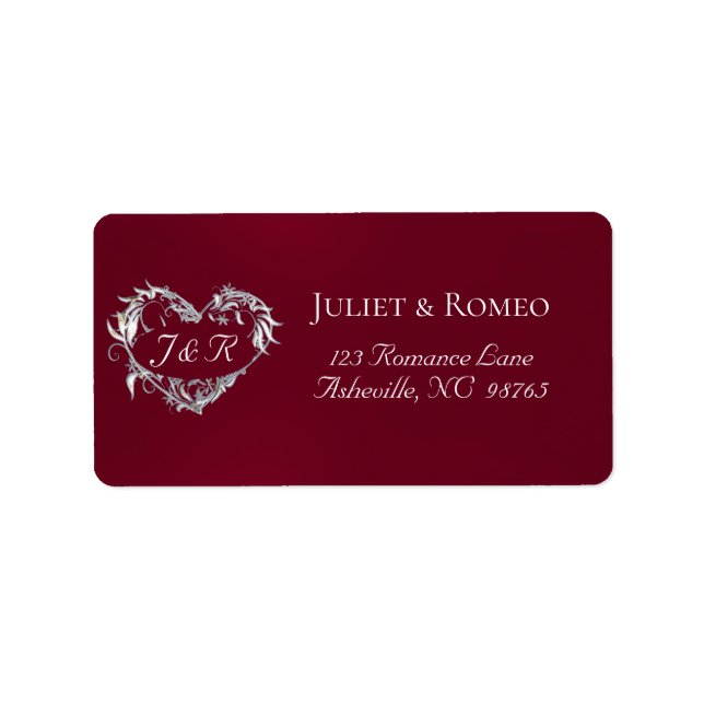Étiquette Monogramme de cœur Adresse de retour - Bordeaux (Devant)