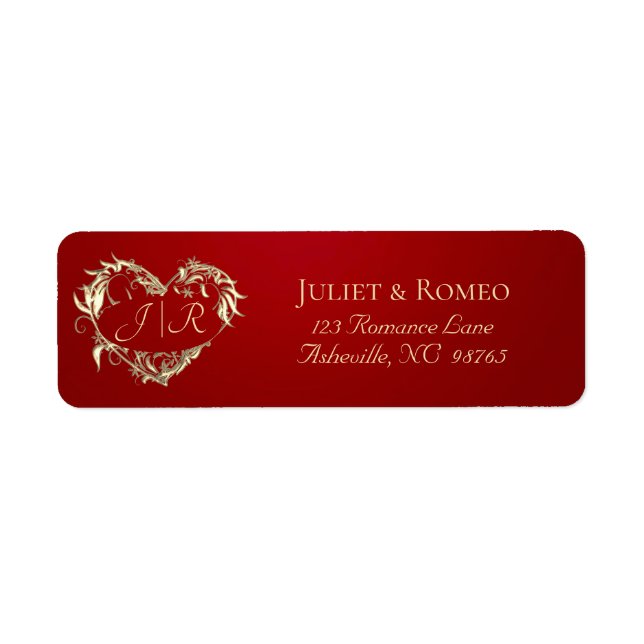 Étiquette Monogramme de cœur - Adresse de retour - Rouge (Devant)