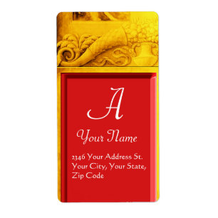 Étiquette MONOGRAMME DE CORNUCOPIE, jaune or clair rouge