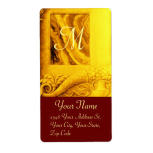 Étiquette MONOGRAMME DE CORNUCOPIE, jaune or clair rouge