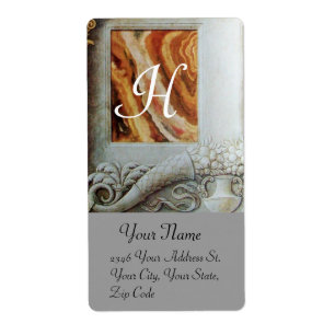 Étiquette MONOGRAMME DE CORNUCOPIE, noir et blanc gris brun