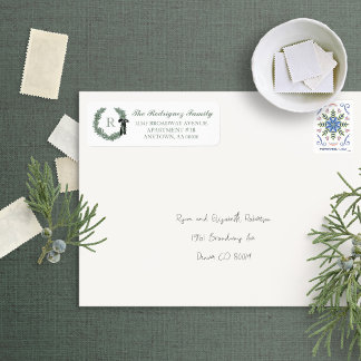 Étiquette Monogramme de couronne classique avec Bow Adresse 