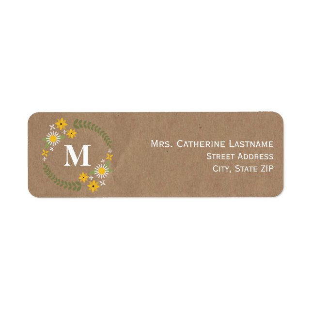 Étiquette Monogramme de couronne Fleur sauvage inspiré du pa (Devant)