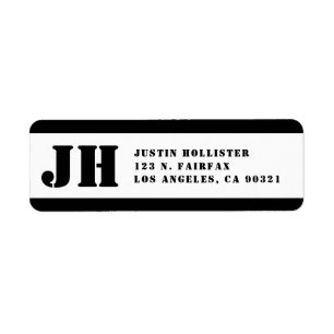 Étiquette Monogramme de crayon noir et blanc Adresse de reto