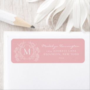 Étiquette Monogramme de crête florale rose moderne Adresse