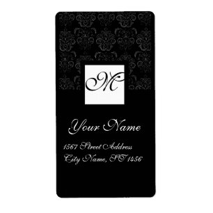 ÉTIQUETTE MONOGRAMME DE DAMASK CARRÉ NOIR ET BLANC