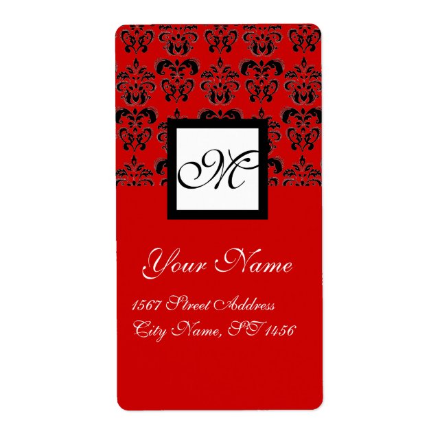 ÉTIQUETTE MONOGRAMME DE DOMMASQUES CARRÉS NOIR ET ROUGE, (Devant)