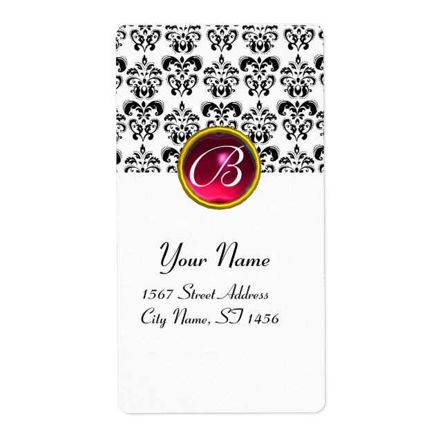 Étiquette MONOGRAMME DE DOMMASQUES NOIR ET BLANC, Rubis Rose (Devant)