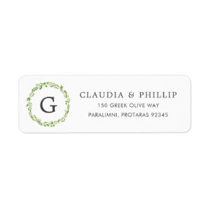 Étiquette Monogramme de feuille d'olive rustique Adresse de