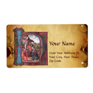 ÉTIQUETTE MONOGRAMME DE LA NATIVITÉ PARCHEMENT DE NOËL