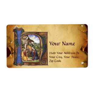 ÉTIQUETTE MONOGRAMME DE LA NATIVITÉ PARCHEMENT DE NOËL