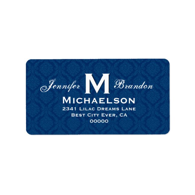 Étiquette Monogramme de Mariage bleu de la marine classique  (Devant)