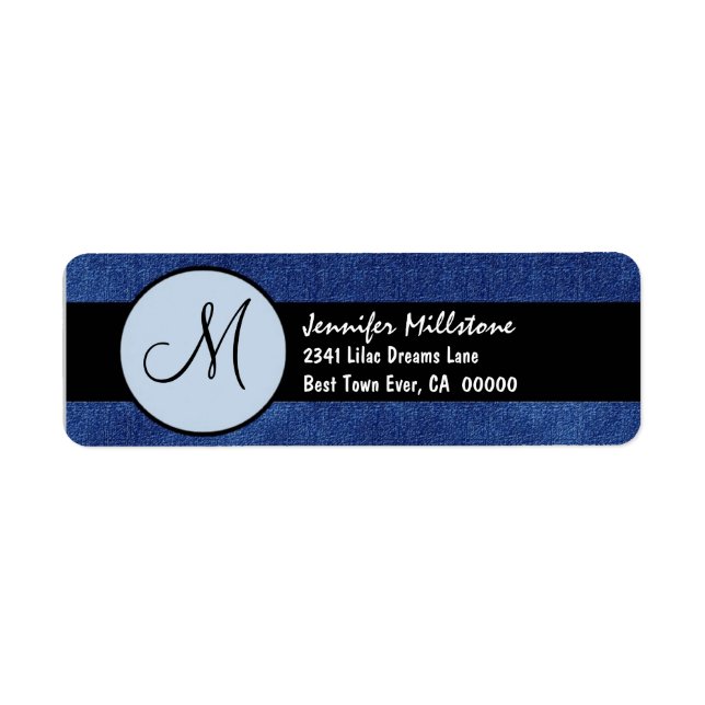 Étiquette Monogramme de Mariage bleu et noir royal (Devant)