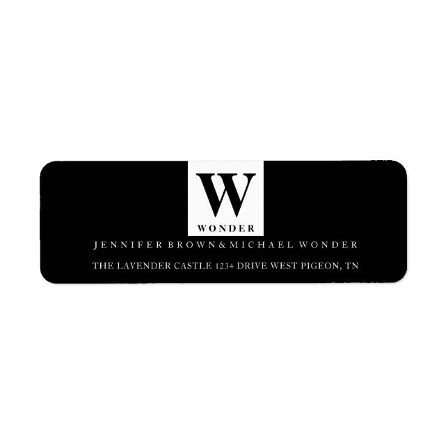 Étiquette Monogramme de mariage minimaliste noir (Devant)
