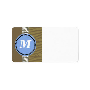 Étiquette Monogramme de motif zèbre Brown et bleu