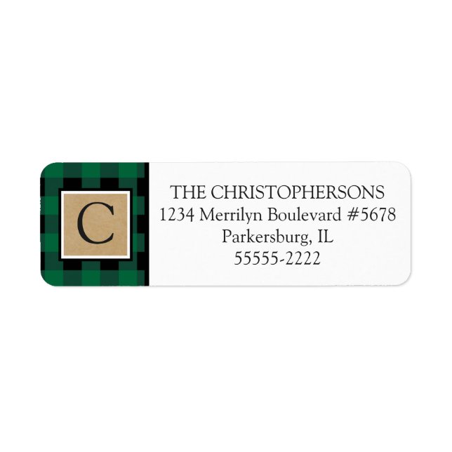 Étiquette Monogramme de papier kraft à tampon vert et de pap (Devant)