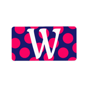 Étiquette Monogramme de point rose clair et bleu minuit