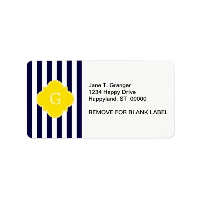 Étiquette Monogramme de Quatrefoil jaune bleu marine (Devant)