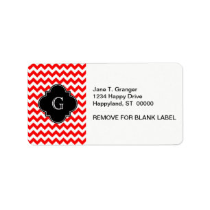 Étiquette Monogramme de Quatrefoil noir blanc rouge clair Ch