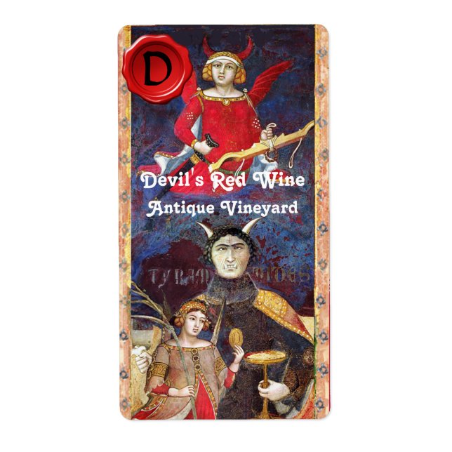 ÉTIQUETTE MONOGRAMME DE SCEAU DE VIN ROUGE DE DEVIL /TAROTS  (Devant)
