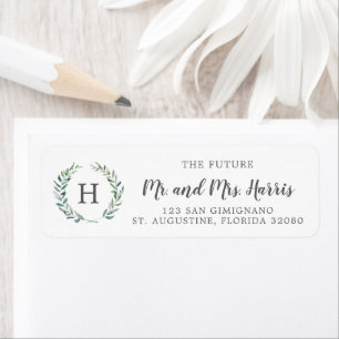 Étiquette Monogramme de verdure Adresse de retour de mariage
