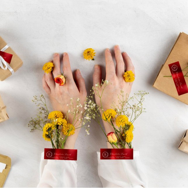 Étiquette Monogramme de vin rouge rubis Adresse de retour Ét (Créateur téléchargé)